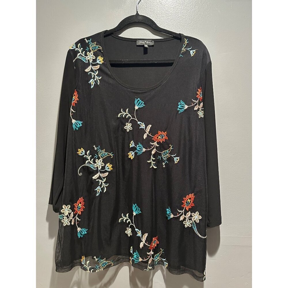 Slinky Brand Embroired Blouse L Made in USA Darkfairy Romantic Witchy  Top y2K